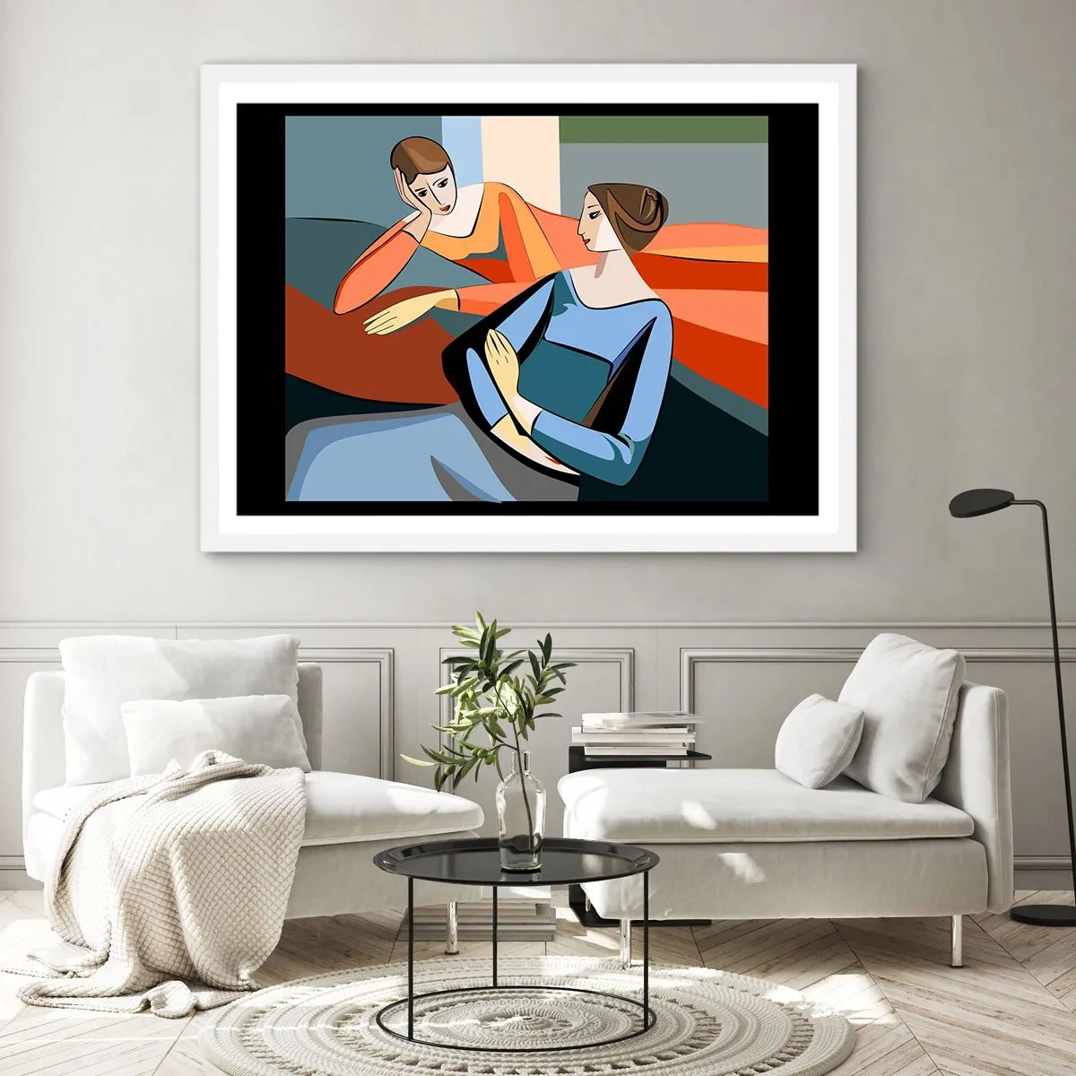 Póster en marco blanco - Un momento de confidencias - 91x61 cm