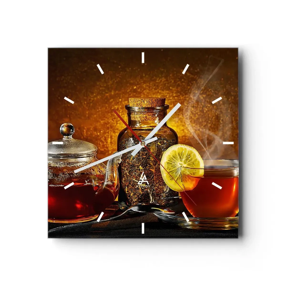 Reloj de pared - Reloj de vidrio - Té en jarra de cristal con limón y té suelto. - 30x30cm - Al estilo de los maestros holandeses - Decoración de pared moderna para salón y dormitorio ARTTOR