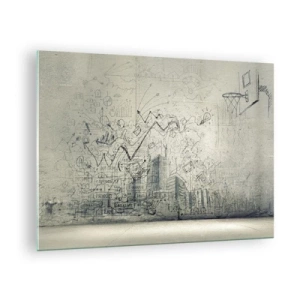 Cuadro sobre vidrio - Impresiones sobre Vidrio - Boceto gráfico con elementos empresariales y creativos. - 70x50cm - Mi gloriosa vida en la ciudad - Decoración de pared moderna para salón y dormitorio ARTTOR
