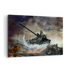Cuadro sobre lienzo - Impresión de Imagen - Escena de batalla con tanques y aviones al fondo. - 120x80cm - La batalla es terrible y hermosa - Decoración de pared moderna para salón y dormitorio ARTTOR