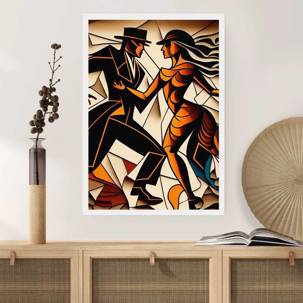 Póster - Una pareja dinámica bailando tango en estilo cubista. - 50x70cm - Danza de pasión - Decoración de pared moderna para salón y dormitorio ARTTOR