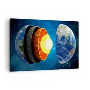 Cuadro sobre lienzo - Impresión de Imagen - Una sección transversal de la Tierra que muestra sus capas en el espacio. - 120x80cm - Una expedición a las entrañas de la Tierra - Decoración de pared moderna para salón y dormitorio ARTTOR