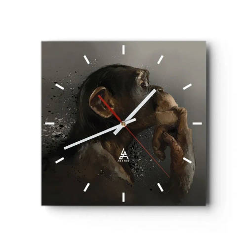 Reloj de pared - Reloj de vidrio - La evolución del pensador - 40x40 cm