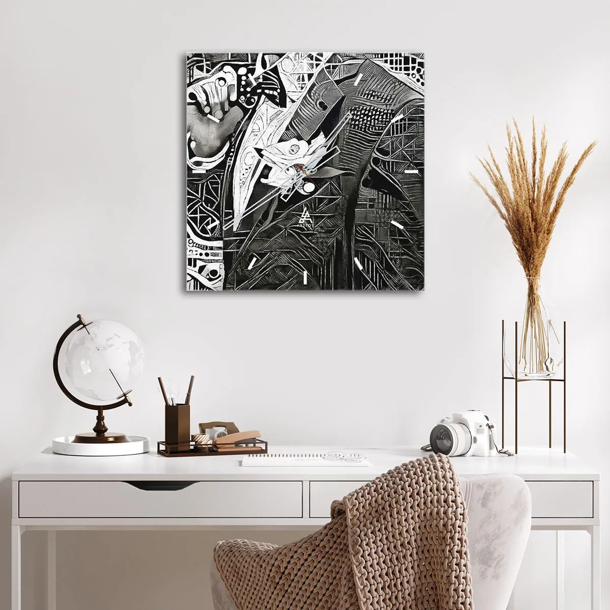Reloj de pared - Reloj de vidrio - Elegante abstracción de un hombre con traje en blanco y negro. - 30x30cm - Solo un hombre aparentemente gris - Decoración de pared moderna para salón y dormitorio ARTTOR