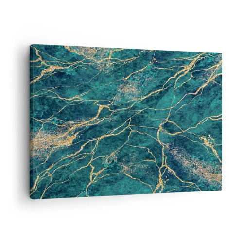 Cuadro sobre lienzo - Impresión de Imagen - Patrón de mármol texturizado en tonos turquesa y dorado. - 70x50cm - Riachuelos de oro - Decoración de pared moderna para salón y dormitorio ARTTOR