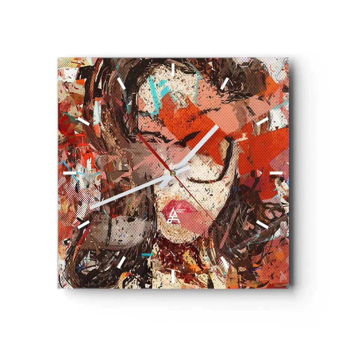 Reloj de pared - Reloj de vidrio - Retrato abstracto de una mujer en colores intensos. - 30x30cm - Nadie sabe cómo eres realmente - Decoración de pared moderna para salón y dormitorio ARTTOR