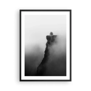 Póster en marco negro - Un árbol solitario al borde de un acantilado rodeado de niebla. - 50x70cm - En el límite del mundo - Decoración de pared moderna para salón y dormitorio ARTTOR