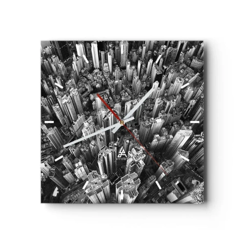 Reloj de pared - Reloj de vidrio - Vista aérea de la ciudad en blanco y negro - 30x30cm - Cada vez más alto - Decoración de pared moderna para salón y dormitorio ARTTOR