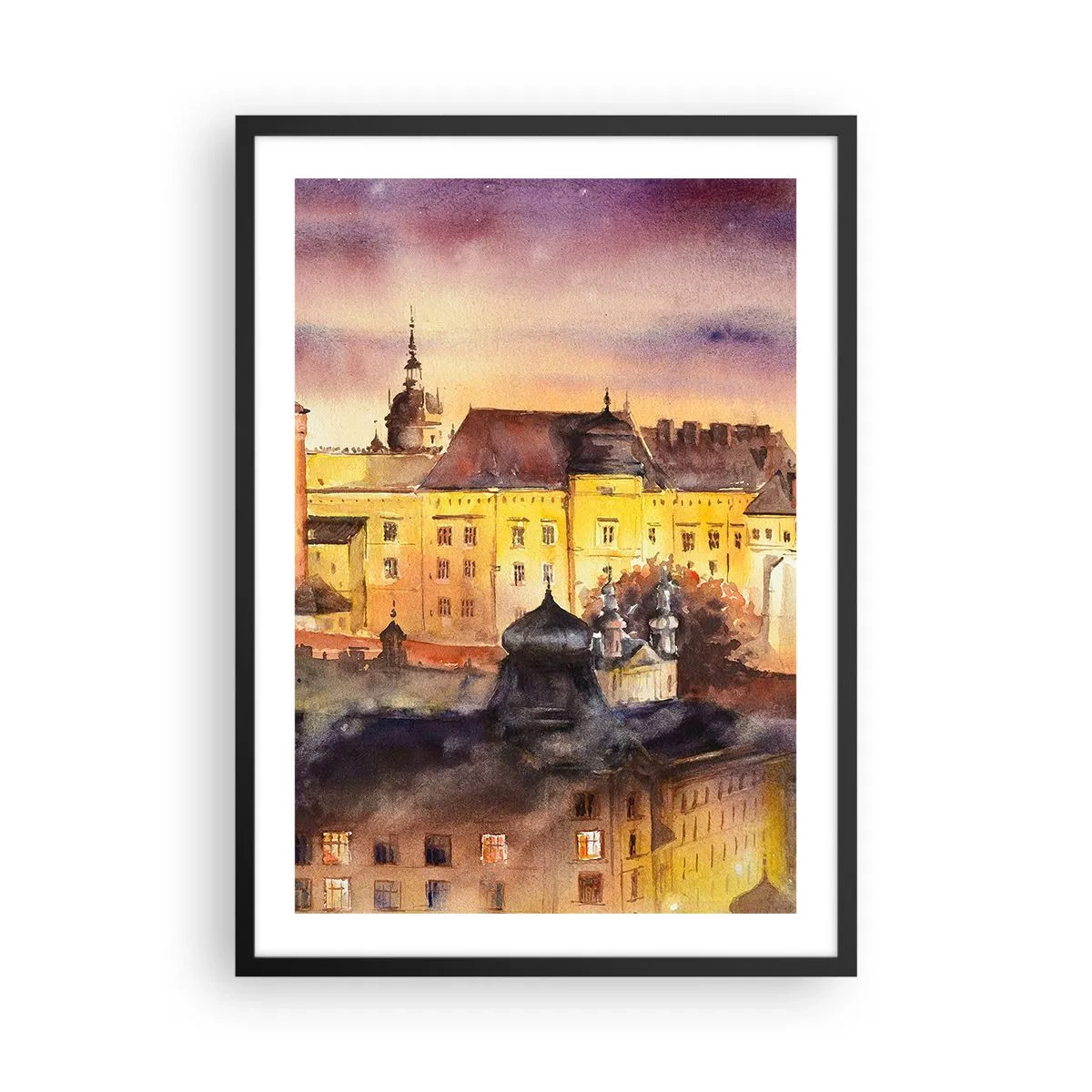 Póster en marco negro - Una vista pintoresca de la ciudad a la luz del sol poniente. - 50x70cm - Una historia y un cuento - Decoración de pared moderna para salón y dormitorio ARTTOR