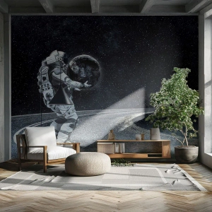 Fotomural Premium Canvas - Astronauta con la Tierra contra el cielo estrellado - 100x70cm - En la Vía Láctea - Decoración de pared moderna para salón y dormitorio ARTTOR