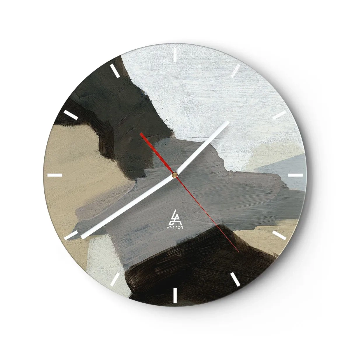 Reloj de pared - Reloj de vidrio - Composición abstracta en tonos grises y beige. - 30x30cm - Abstracción: partes del gris - Decoración de pared moderna para salón, cocina y dormitorio ARTTOR