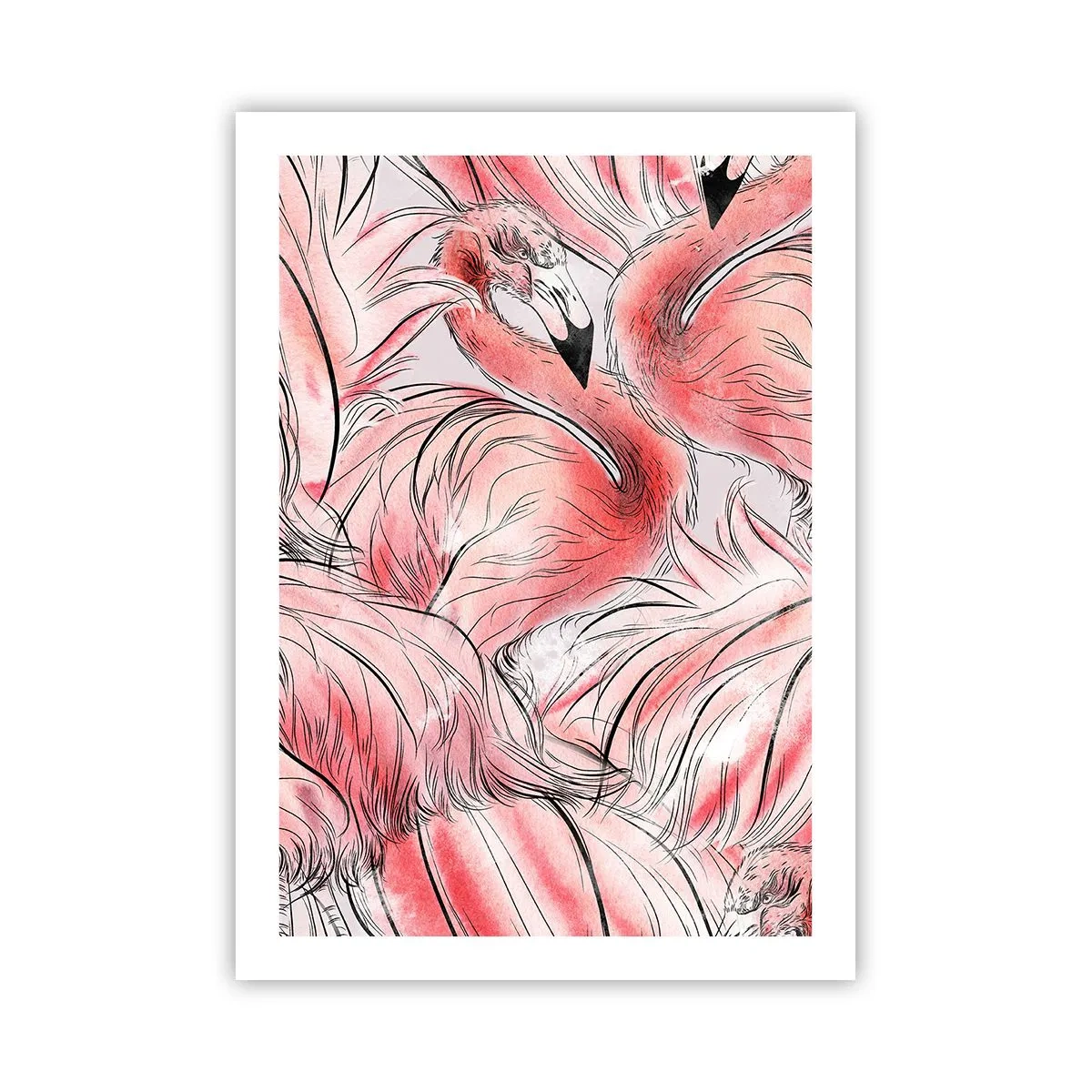 Póster - Un sutil estampado de flamencos en tonos rosa. - 50x70cm - Ballet de aves - Decoración de pared moderna para salón y dormitorio ARTTOR