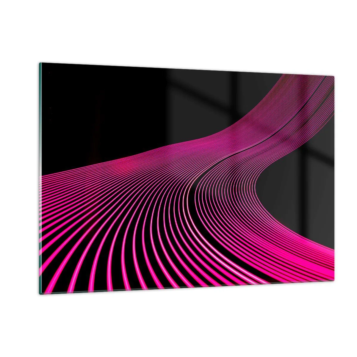 Cuadro sobre vidrio - Impresiones sobre Vidrio - Líneas de luz rosadas sobre un fondo negro - 120x80cm - Avenida de luz - Decoración de pared moderna para salón y dormitorio ARTTOR