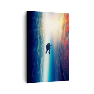 Cuadro sobre lienzo - Impresión de Imagen - Un astronauta flotando en el espacio sobre una Tierra colorida. - 80x120cm - Enfrentarse al universo - Decoración de pared moderna para salón y dormitorio ARTTOR