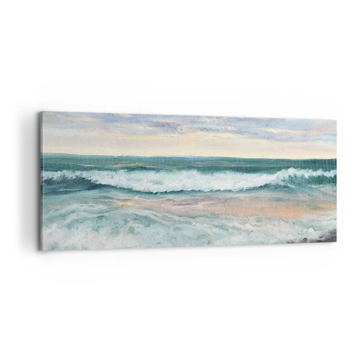 Cuadro sobre lienzo - Impresión de Imagen - Olas del mar contra un cielo nublado al atardecer - 120x50cm - Aquí suavizarás tu alma - Decoración de pared moderna para salón y dormitorio ARTTOR