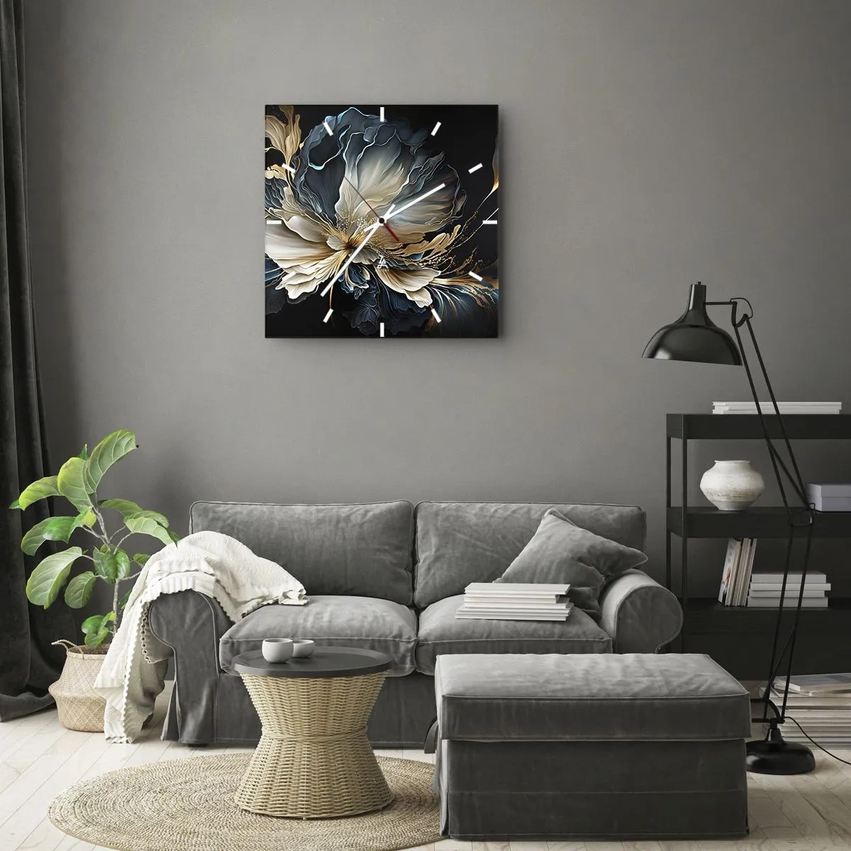 Reloj de pared - Reloj de vidrio - Flor de helecho de cuento - 40x40 cm