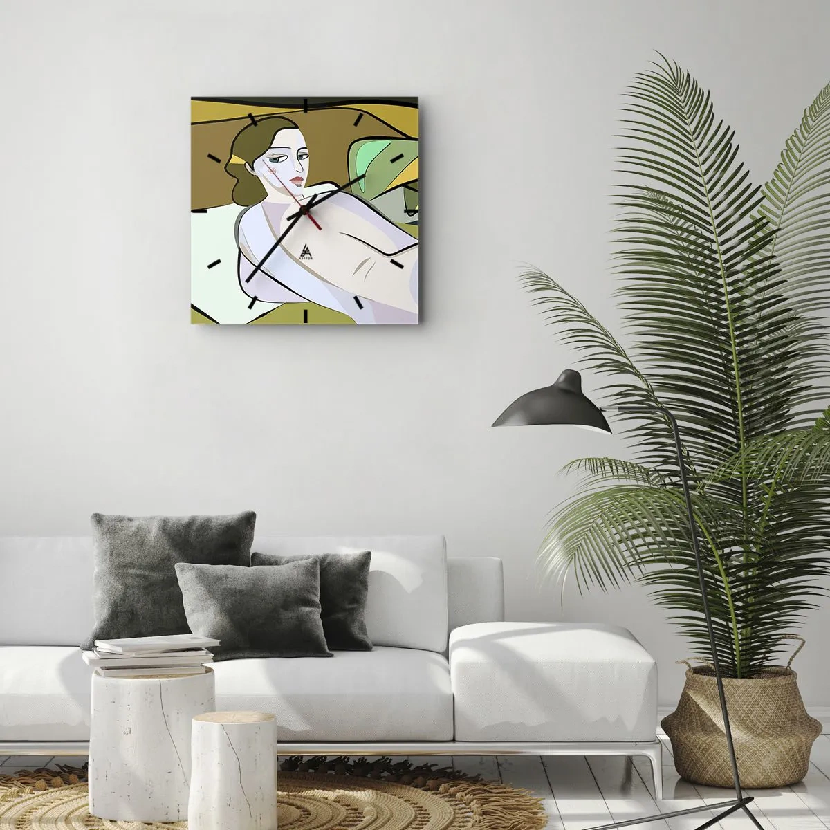 Reloj de pared - Reloj de vidrio - Figura abstracta de estilo moderno. - 30x30cm - Retrato íntimo - Decoración de pared moderna para salón y dormitorio ARTTOR