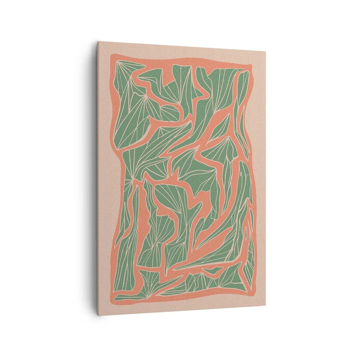 Cuadro sobre lienzo - Impresión de Imagen - Un patrón de plantas en tonos verdes y naranjas. - 70x100cm - Lucha entre el coral y el verde - Decoración de pared moderna para salón y dormitorio ARTTOR