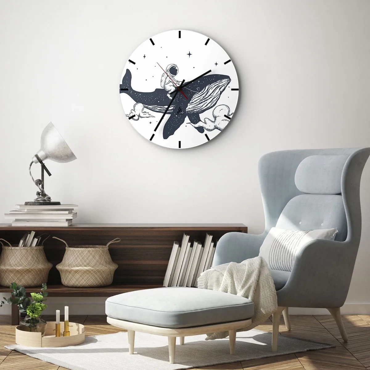 Reloj de pared - Reloj de vidrio - Astronauta montando una ballena en el espacio - 30x30cm - Una aventura cósmica - Decoración de pared moderna para salón, cocina y dormitorio ARTTOR