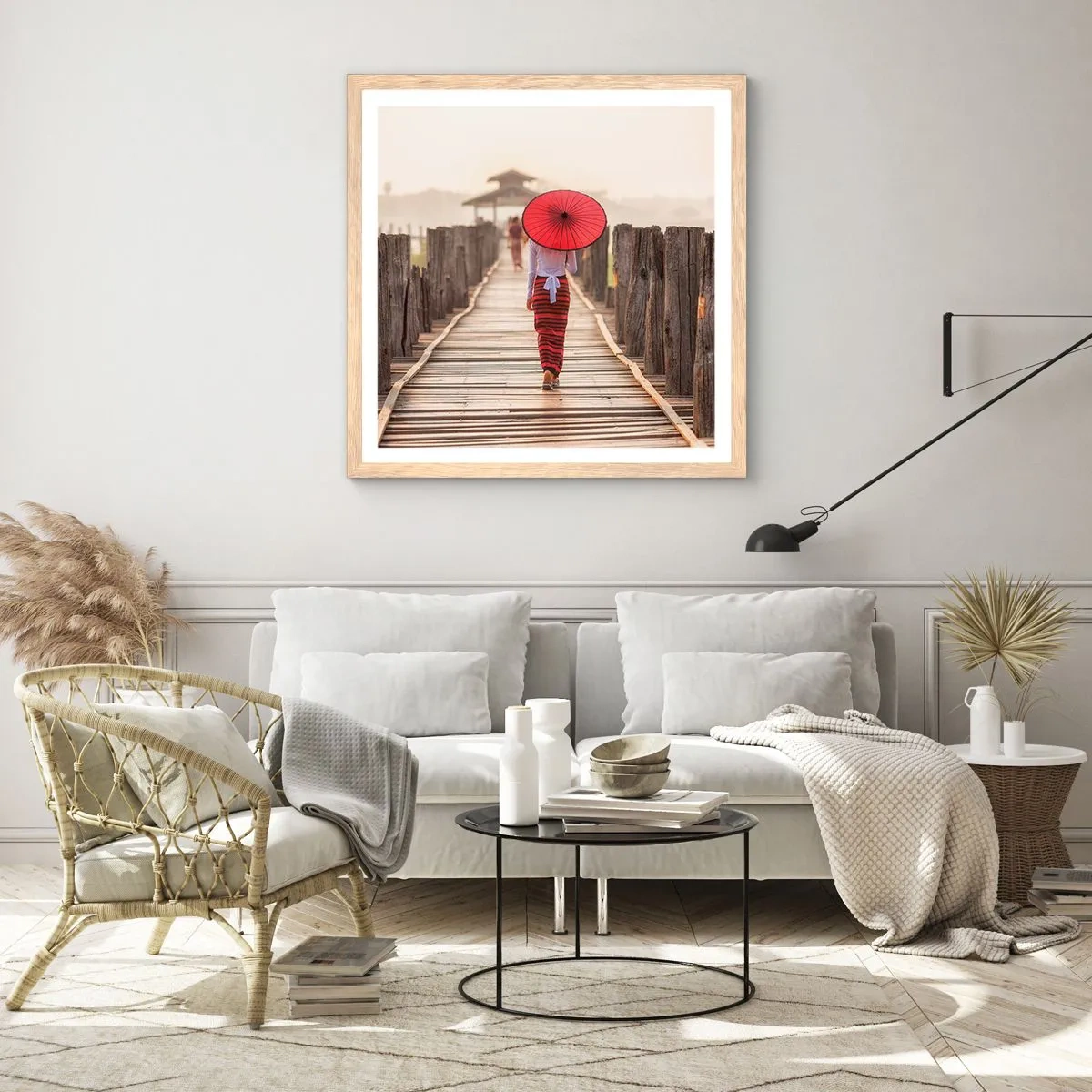 Póster en marco roble claro - En un viejo puente - 30x30 cm