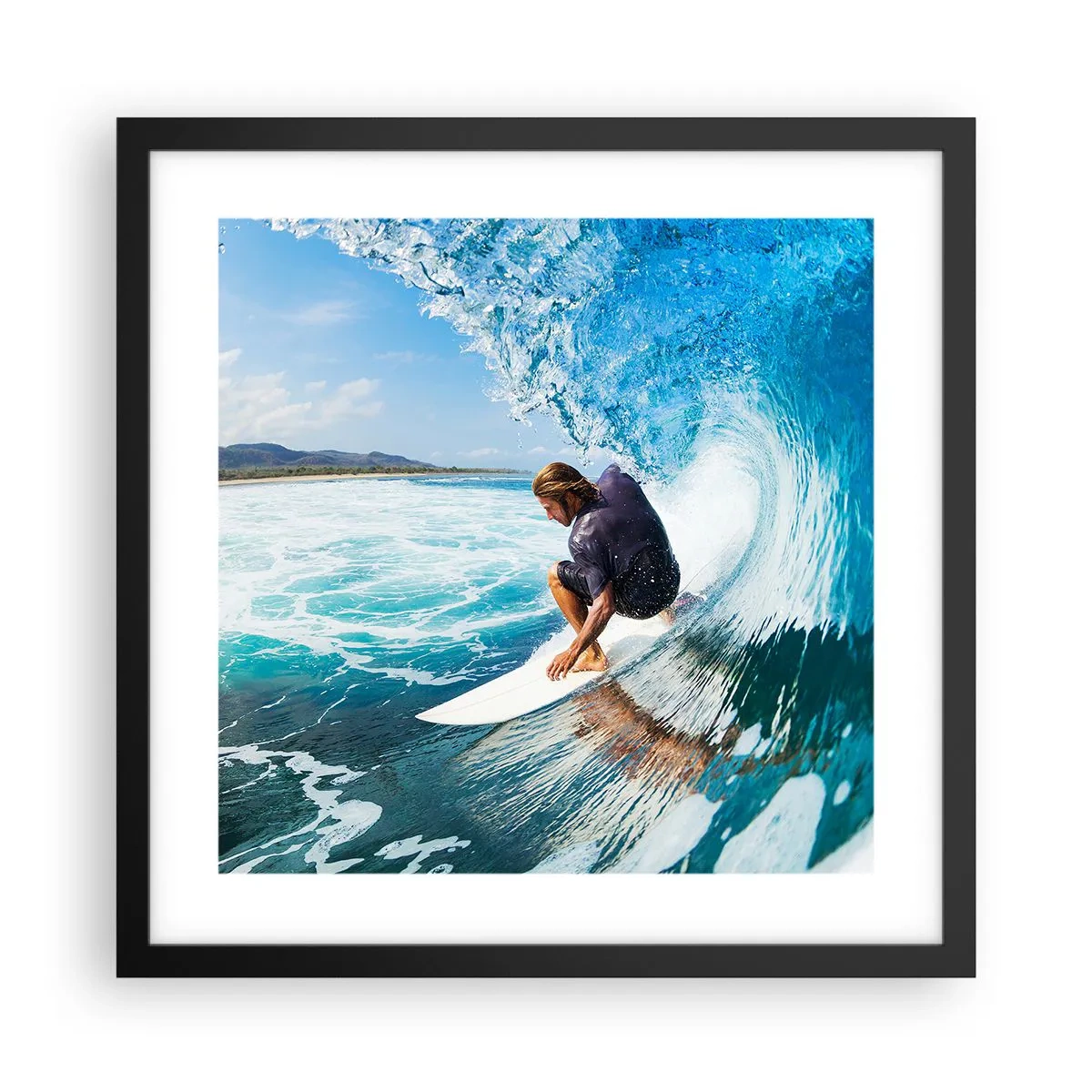 Póster en marco negro - Bailando con las olas - 40x40 cm