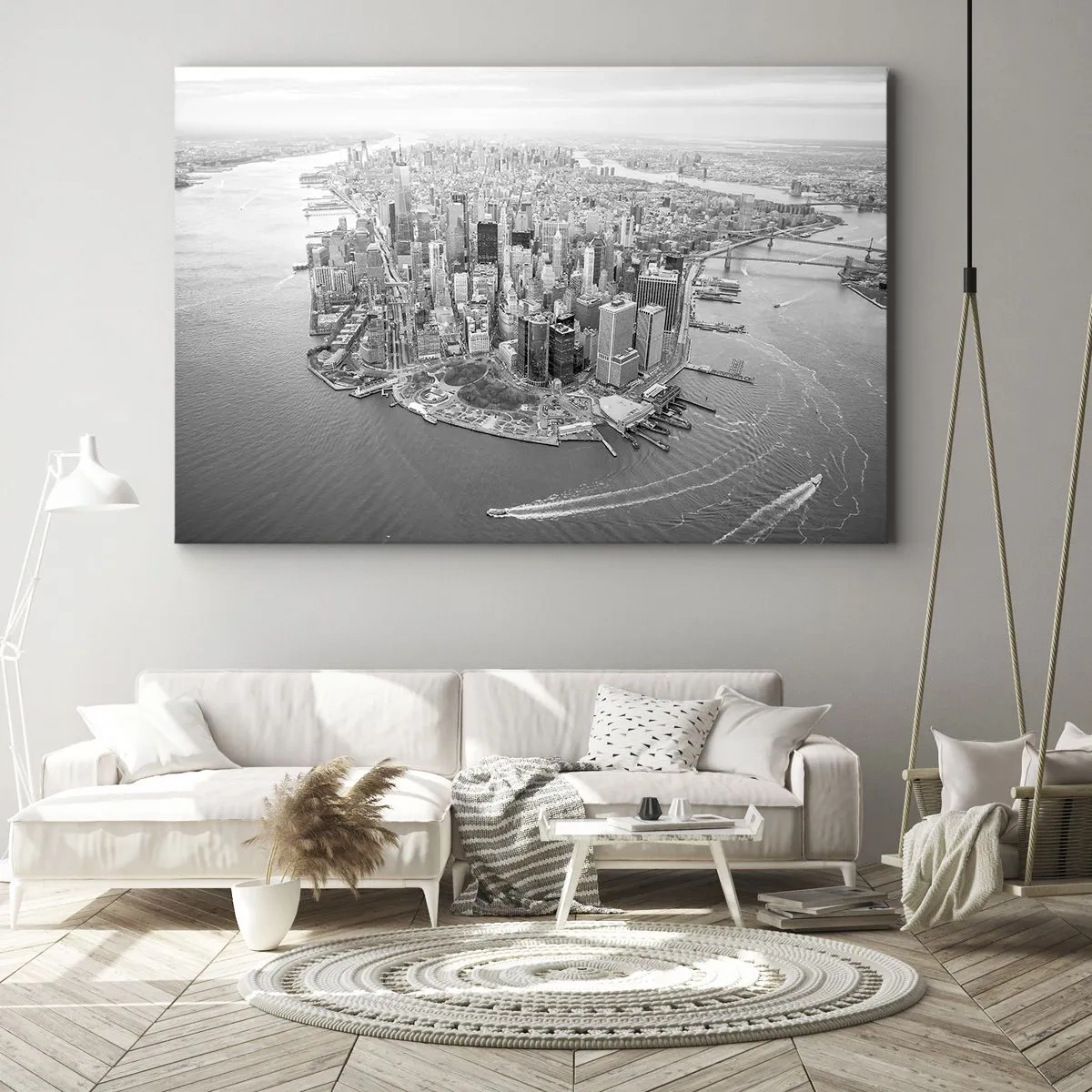Cuadro sobre lienzo - Impresión de Imagen - Vista aérea de Manhattan en blanco y negro - 70x50cm - ¿Cómo no amar este lugar? - Decoración de pared moderna para salón y dormitorio ARTTOR