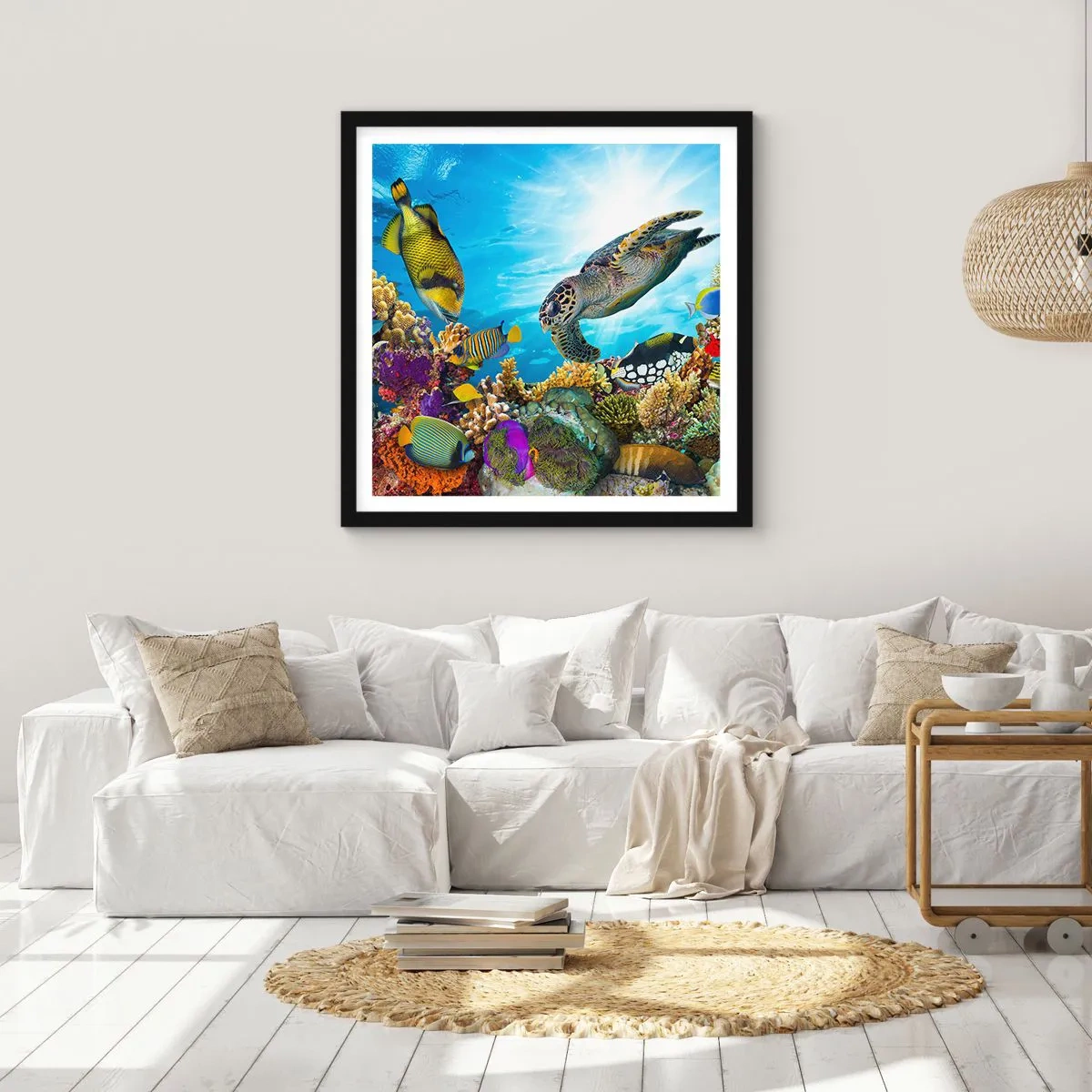 Póster en marco negro - Paseo del coral - 60x60 cm