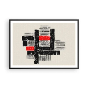 Póster en marco negro - Composición geométrica abstracta en negro y rojo. - 100x70cm - Rojo y negro - Decoración de pared moderna para salón y dormitorio ARTTOR