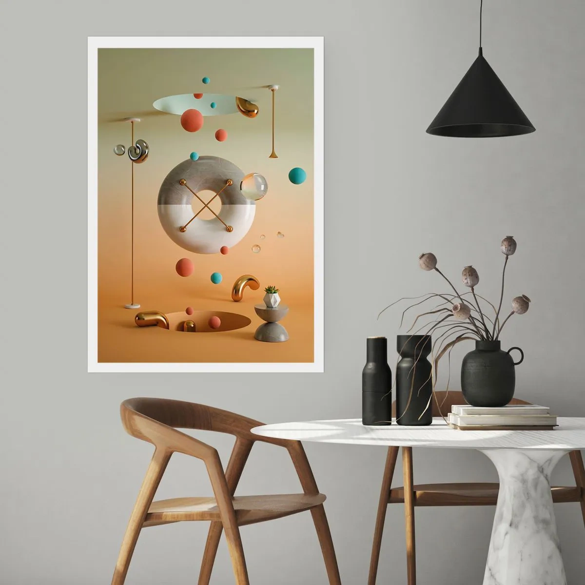 Póster - Una composición abstracta de formas geométricas en colores cálidos. - 50x70cm - Todo puede suceder - Decoración de pared moderna para salón y dormitorio ARTTOR