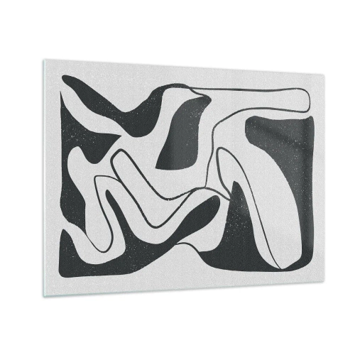 Cuadro sobre vidrio - Impresiones sobre Vidrio - Formas abstractas en blanco y negro que se asemejan a un laberinto. - 70x50cm - Juego abstracto en un laberinto - Decoración de pared moderna para salón y dormitorio ARTTOR