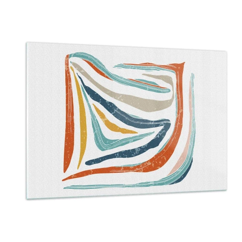 Cuadro sobre vidrio - Impresiones sobre Vidrio - Las rayas de colores crean una abstracción dinámica sobre un fondo blanco. - 120x80cm - Abstracción sonriente y amistosa - Decoración de pared moderna para salón y dormitorio ARTTOR