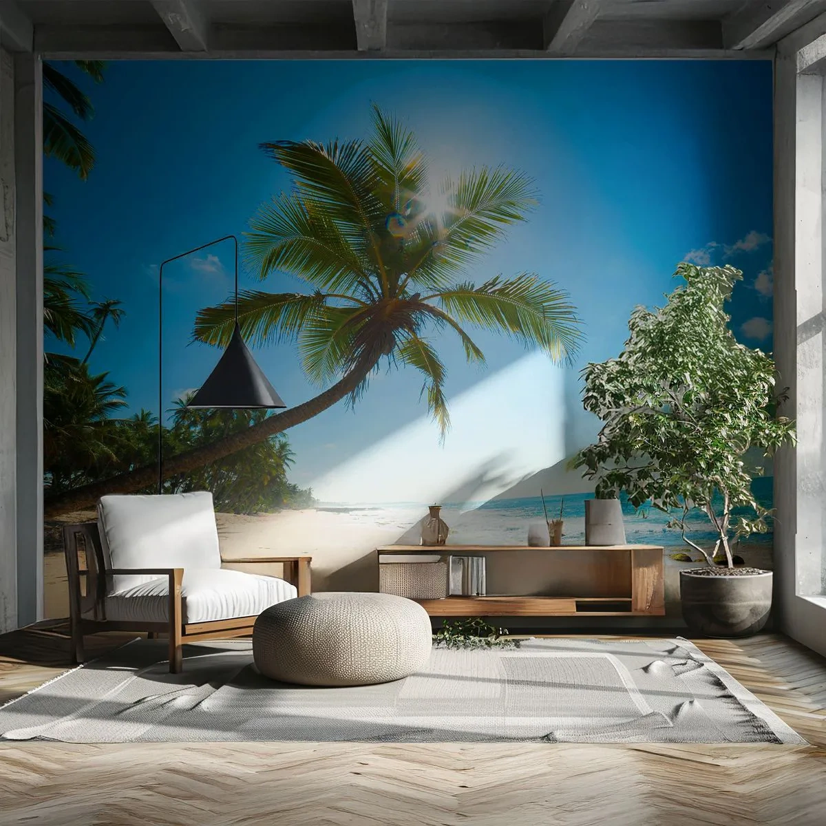 Fotomural Autadhesivo Deluxe Sticker - Mi lugar privado - Paisaje, Playa, Palmera de cocos - 450x315 cm