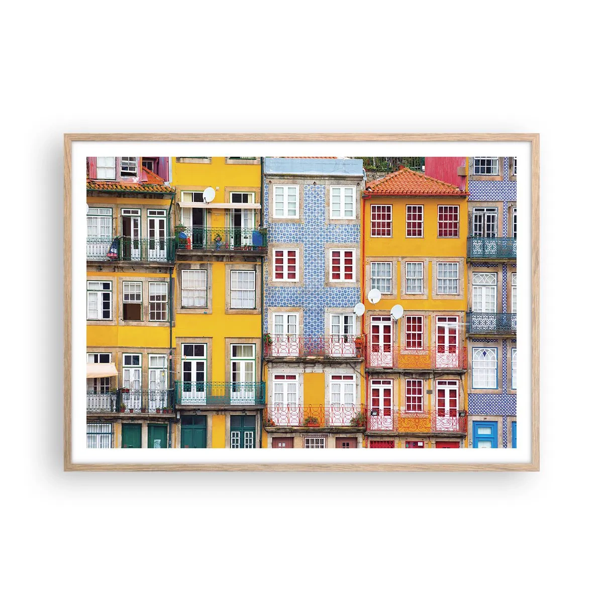Póster en marco roble claro - Los colores de la ciudad vieja - 100x70 cm