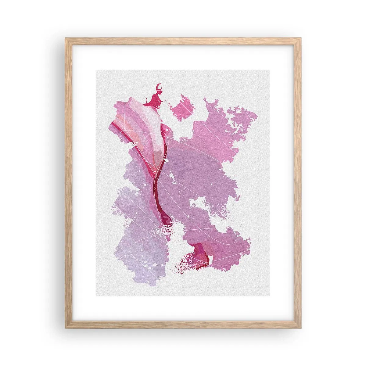 Póster en marco roble claro - Mapa de un mundo rosa - 40x50 cm