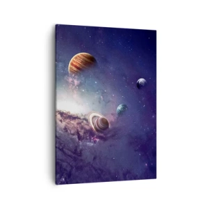 Cuadro sobre lienzo - Impresión de Imagen - Planetas en una galaxia con una nebulosa al fondo - 50x70cm - La danza alrededor del Sol - Decoración de pared moderna para salón y dormitorio ARTTOR
