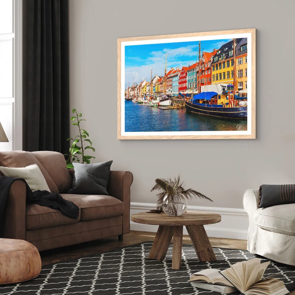 Póster en marco roble claro - Muelle alegre - 50x40 cm