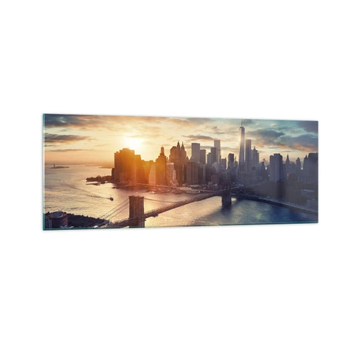 Cuadro sobre vidrio - Impresiones sobre Vidrio - Panorama de la ciudad con el puente y el río a la luz del sol poniente - 140x50cm - Un monumento a la cultura occidental - Decoración de pared moderna para salón y dormitorio ARTTOR