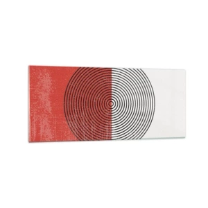 Cuadro sobre vidrio - Impresiones sobre Vidrio - Patrón geométrico con círculos concéntricos sobre un fondo rojo y blanco. - 120x50cm - En el corazón de la misma - Decoración de pared moderna para salón y dormitorio ARTTOR