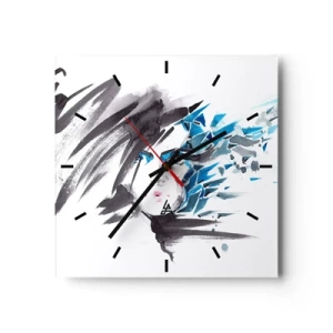 Reloj de pared - Reloj de vidrio - Pintura facial artística de acuarela con acentos azules. - 30x30cm - Un sensual retrato en gris y azul - Decoración de pared moderna para salón y dormitorio ARTTOR