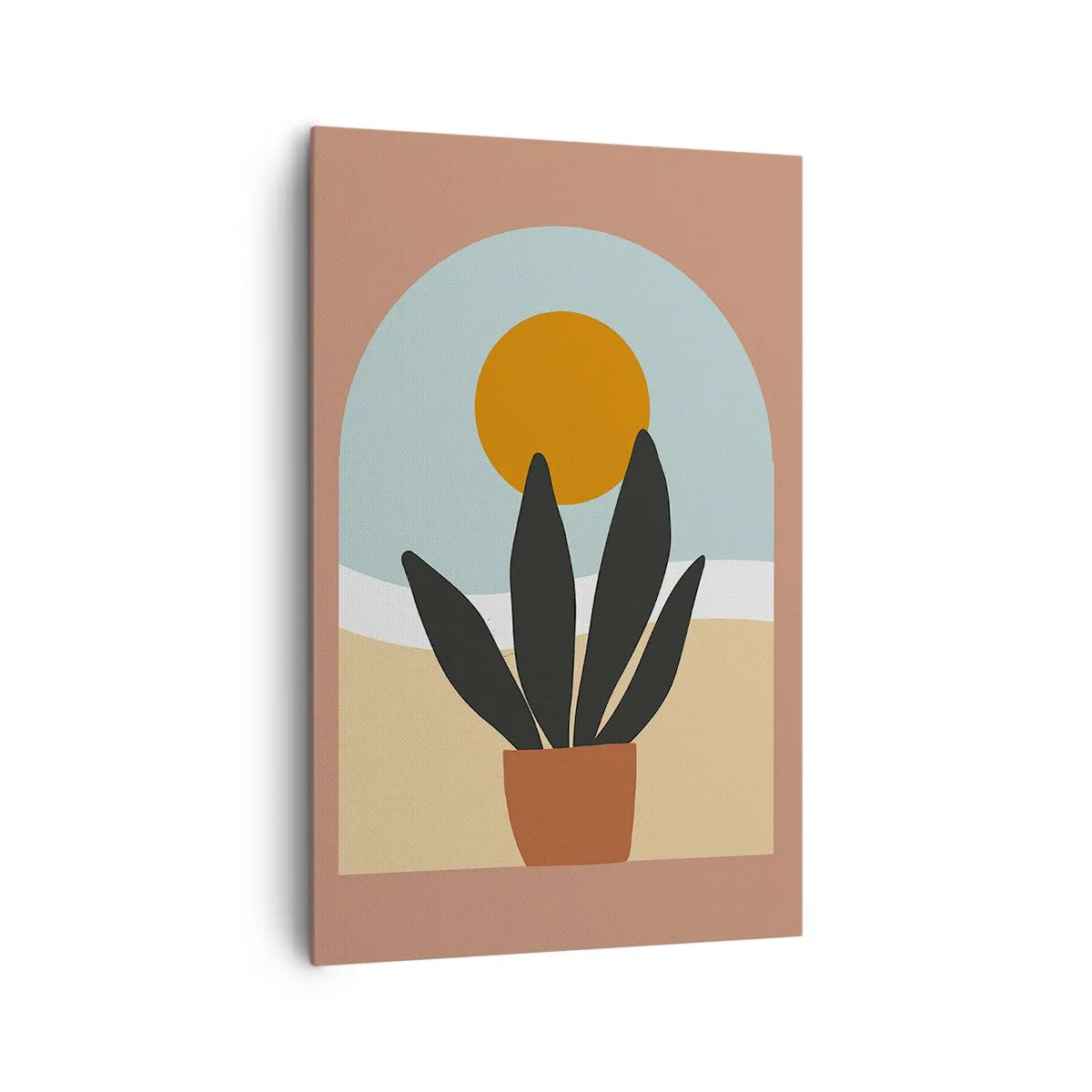 Cuadro sobre lienzo - Impresión de Imagen - Una planta negra en una maceta contra el sol. - 80x120cm - Pequeñas alegrías - Decoración de pared moderna para salón y dormitorio ARTTOR