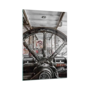 Cuadro sobre vidrio - Impresiones sobre Vidrio - Interior industrial histórico con una rueda dentada - 50x70cm - La vida secreta de una fábrica - Decoración de pared moderna para salón y dormitorio ARTTOR