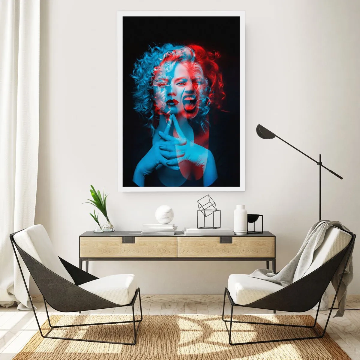 Póster - Retrato artístico de una mujer en efectos 3D en rojo y azul. - 50x70cm - Alter ego - Decoración de pared moderna para salón y dormitorio ARTTOR