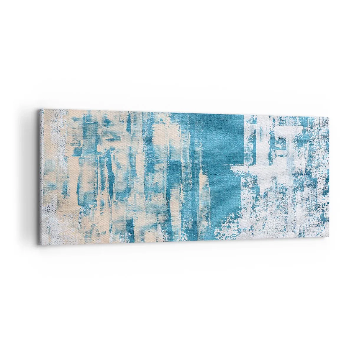 Cuadro sobre lienzo - Impresión de Imagen - Composición abstracta en tonos azules y blancos. - 120x50cm - A través de un carámbano - Decoración de pared moderna para salón y dormitorio ARTTOR