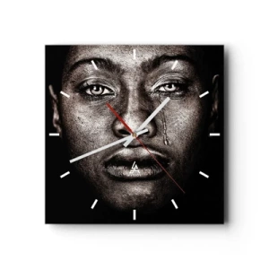 Reloj de pared - Reloj de vidrio - Retrato de un rostro con una sola lágrima sobre un fondo negro - 30x30cm - Una lágrima - Decoración de pared moderna para salón y dormitorio ARTTOR