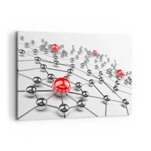 Cuadro sobre lienzo - Impresión de Imagen - Una red de bolas metálicas con acentos rojos. - 100x70cm - Una red plateada - Decoración de pared moderna para salón y dormitorio ARTTOR