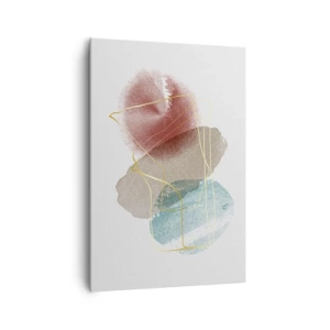 Cuadro sobre lienzo - Impresión de Imagen - Formas abstractas con colores delicados y líneas doradas. - 70x100cm - Abstracción coral del espacio - Decoración de pared moderna para salón y dormitorio ARTTOR
