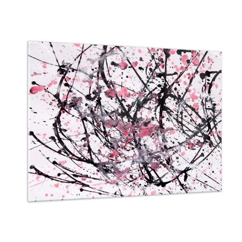 Cuadro sobre vidrio - Impresiones sobre Vidrio - Líneas abstractas dinámicas y manchas rosas sobre un fondo blanco - 100x70cm - La fugacidad de la vida - Decoración de pared moderna para salón y dormitorio ARTTOR