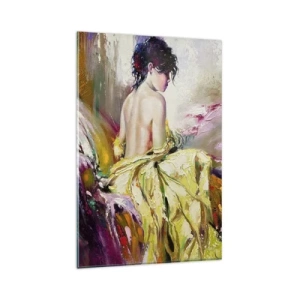 Cuadro sobre vidrio - Impresiones sobre Vidrio - Una escena pictórica de una mujer en una cama en una atmósfera romántica. - 80x120cm - La hermosura y frescura de la flor - Decoración de pared moderna para salón y dormitorio ARTTOR