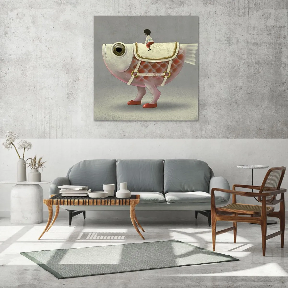 Cuadro sobre vidrio - Impresiones sobre Vidrio - Jinete del pescado - 70x70 cm