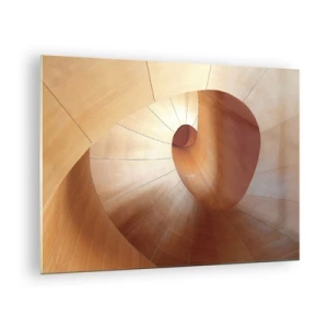 Cuadro sobre vidrio - Impresiones sobre Vidrio - Estructura arquitectónica en espiral de madera en colores cálidos. - 70x50cm - Serpentina arquitectónica - Decoración de pared moderna para salón y dormitorio ARTTOR